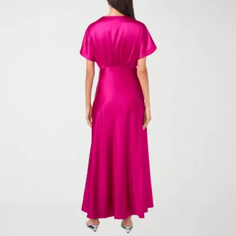 CeCe Satin Womens Short Sleeve Evening Gown
