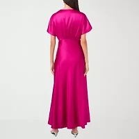 CeCe Satin Womens Short Sleeve Evening Gown