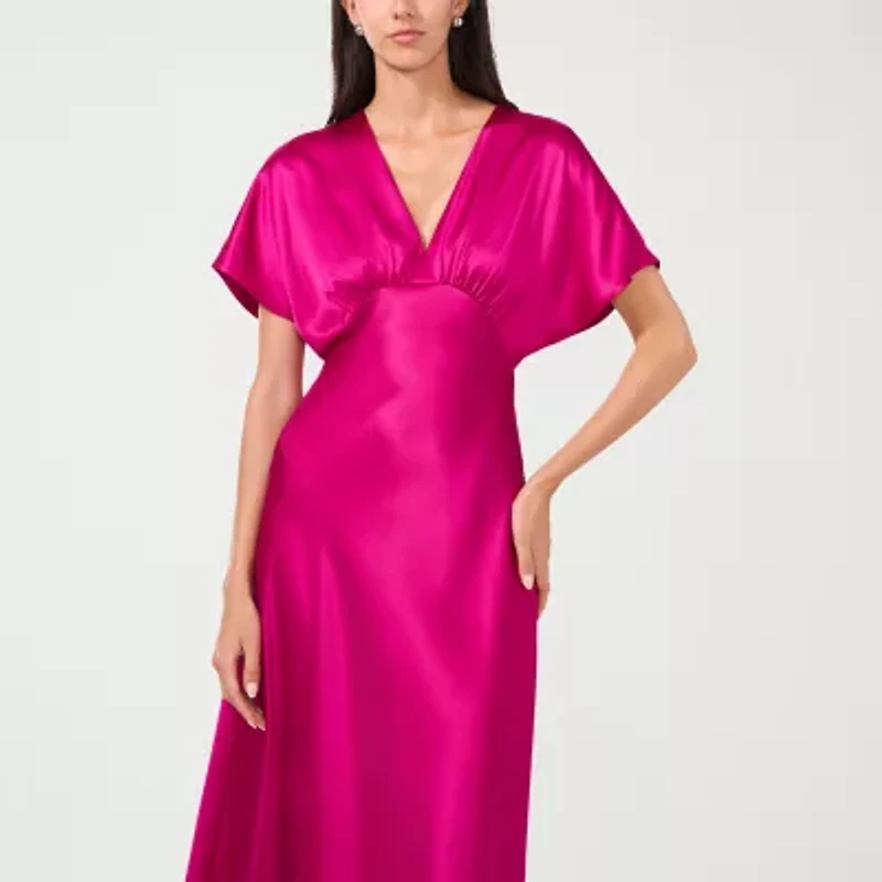 CeCe Satin Womens Short Sleeve Evening Gown