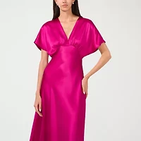 CeCe Satin Womens Short Sleeve Evening Gown