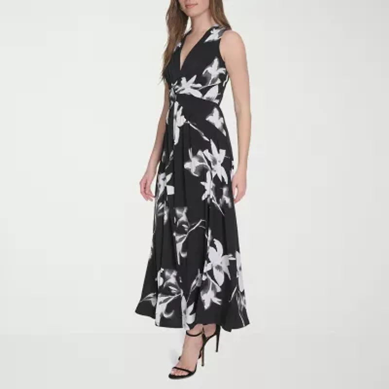 Marc New York Womens Sleeveless Floral Midi Fit + Flare Dress
