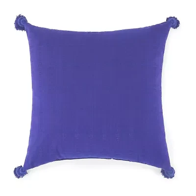 Turquoise Sun Textured With Tassels Ink Square Throw Pillow