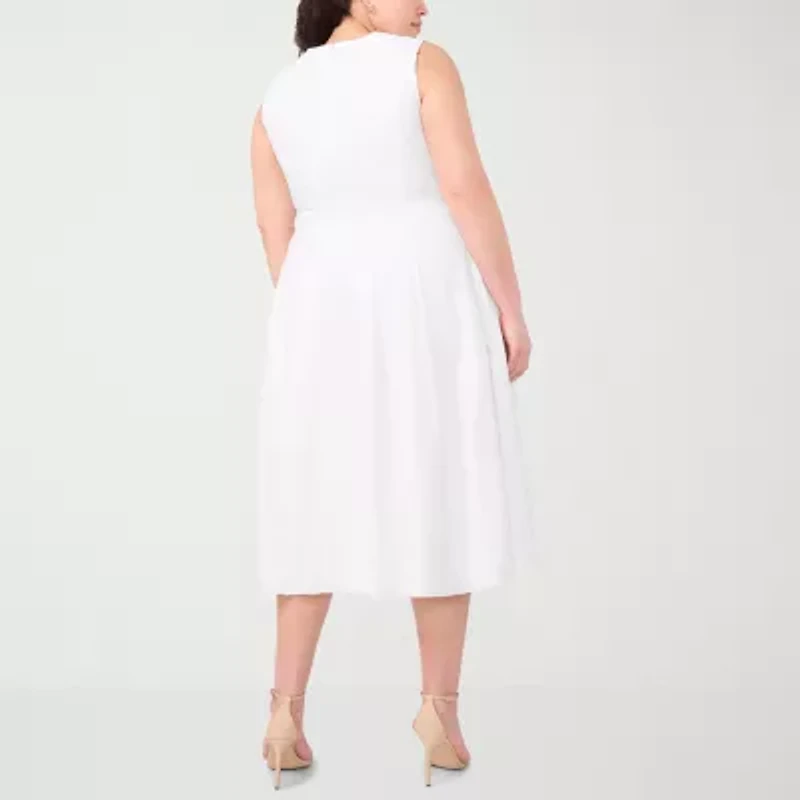 Sam And Jess Womens Sleeveless Midi Plus Fit + Flare Dress