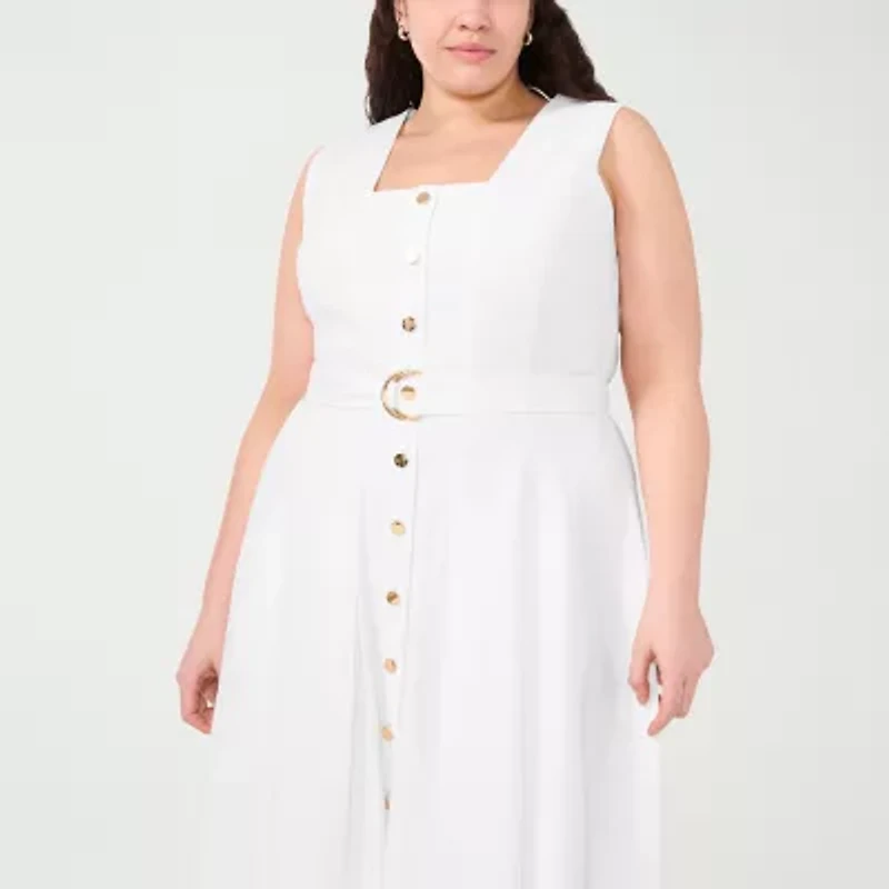 Sam And Jess Womens Sleeveless Midi Plus Fit + Flare Dress