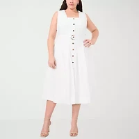 Sam And Jess Womens Sleeveless Midi Plus Fit + Flare Dress