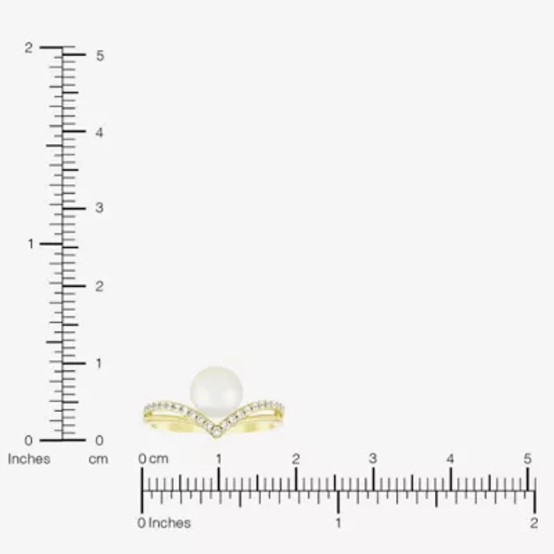 Womens 7MM White Cultured Freshwater Pearl 14K Gold Over Silver Round Cocktail Ring