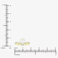 Womens 7MM White Cultured Freshwater Pearl 14K Gold Over Silver Round Cocktail Ring