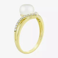 Womens 7MM White Cultured Freshwater Pearl 14K Gold Over Silver Round Cocktail Ring