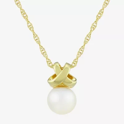 Womens White Cultured Freshwater Pearl 14K Gold Over Silver Round 18 Inch Pendant Necklace