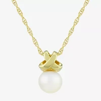 Womens White Cultured Freshwater Pearl 14K Gold Over Silver Round 18 Inch Pendant Necklace
