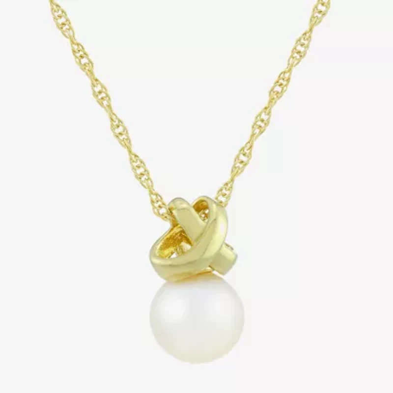 Womens White Cultured Freshwater Pearl 14K Gold Over Silver Round 18 Inch Pendant Necklace