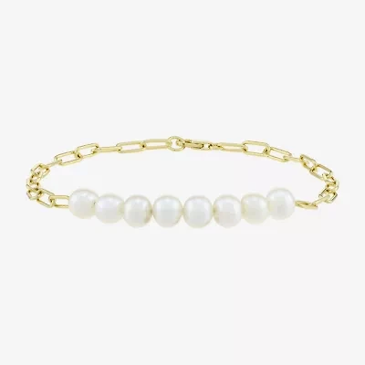 Womens 14K Gold Over Silver 7.25 Inch Solid Link Chain Bracelet