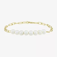 Womens 14K Gold Over Silver 7.25 Inch Solid Link Chain Bracelet