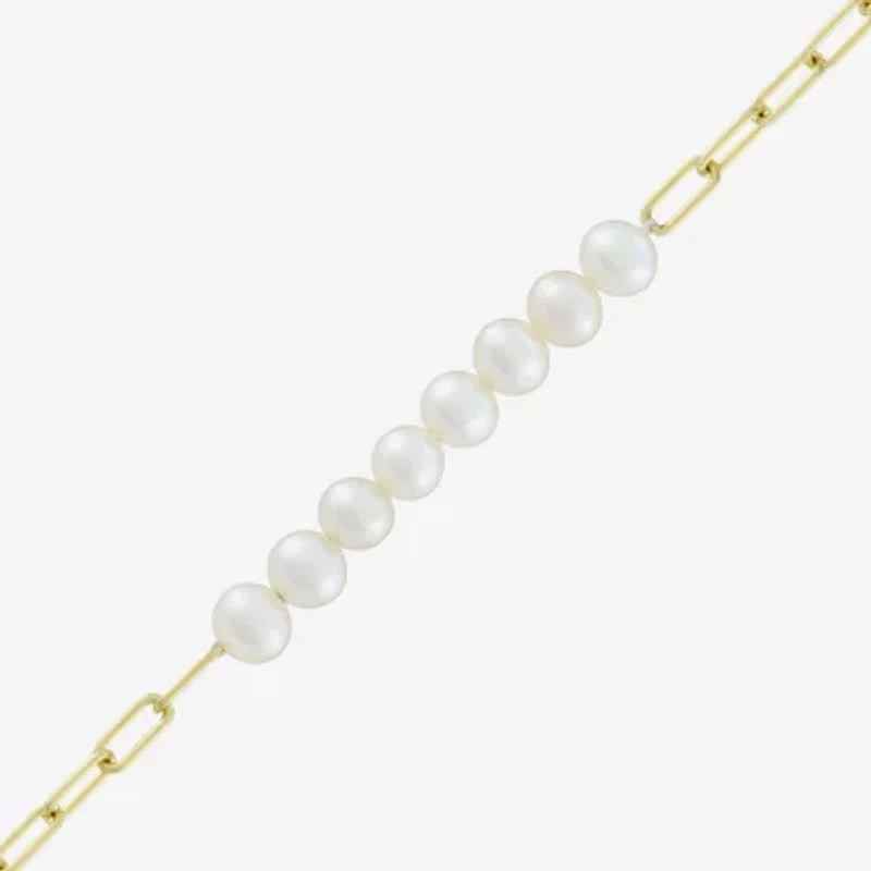 Womens 14K Gold Over Silver 7.25 Inch Solid Link Chain Bracelet