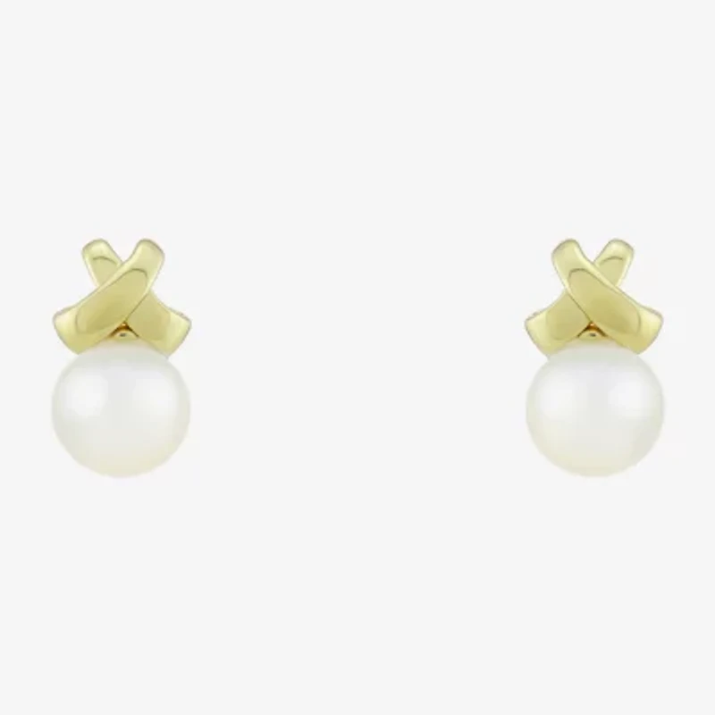 White Cultured Freshwater Pearl 14K Gold Over Silver 11.2mm Round Stud Earrings