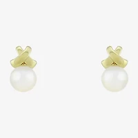 White Cultured Freshwater Pearl 14K Gold Over Silver 11.2mm Round Stud Earrings