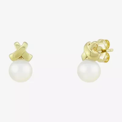 White Cultured Freshwater Pearl 14K Gold Over Silver 11.2mm Round Stud Earrings