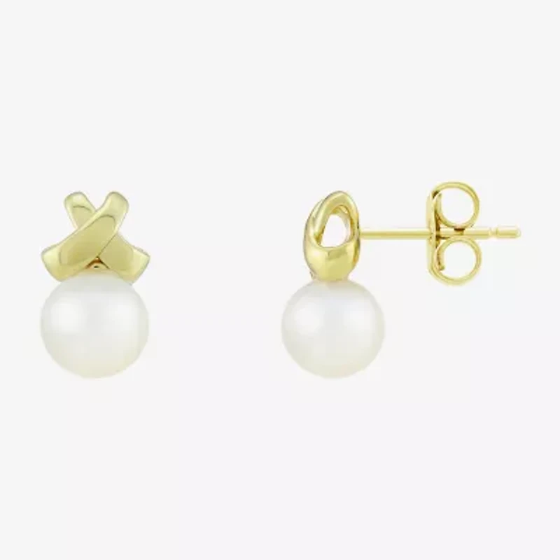 White Cultured Freshwater Pearl 14K Gold Over Silver 11.2mm Round Stud Earrings