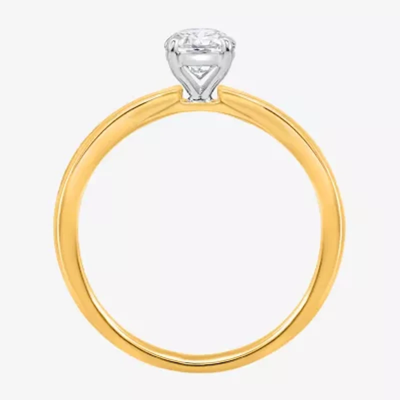 I / Si2) Womens CT. T.W. Lab Grown White Diamond 14K Gold Over Silver Oval Side Stone Engagement Ring