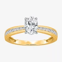 I / Si2) Womens CT. T.W. Lab Grown White Diamond 14K Gold Over Silver Oval Side Stone Engagement Ring