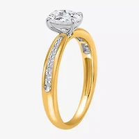 I / Si2) Womens CT. T.W. Lab Grown White Diamond 14K Gold Over Silver Oval Side Stone Engagement Ring