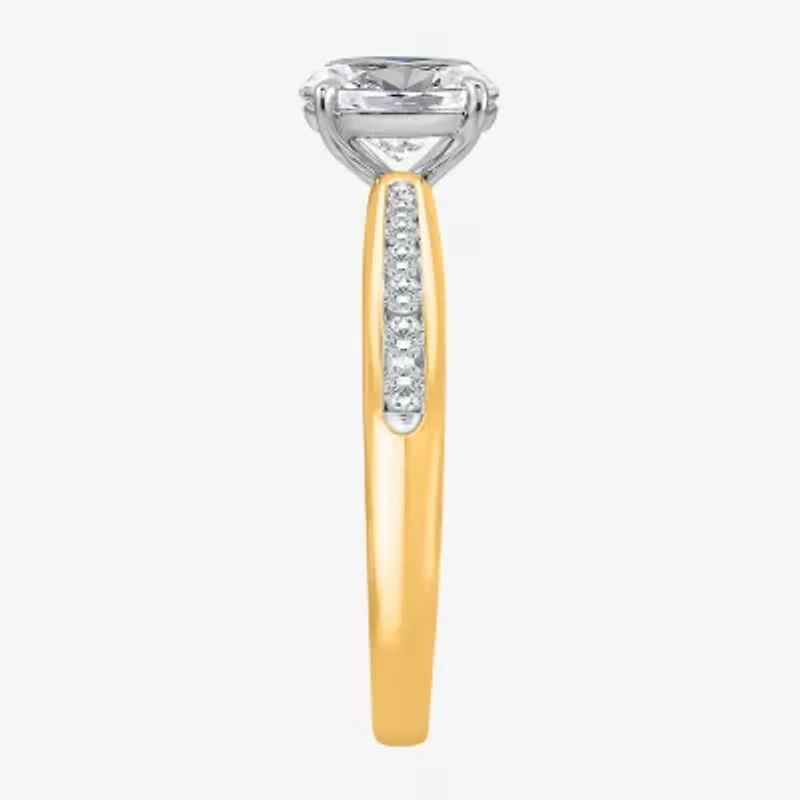 I / Si2) Womens CT. T.W. Lab Grown White Diamond 14K Gold Over Silver Oval Side Stone Engagement Ring