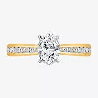 I / Si2) Womens CT. T.W. Lab Grown White Diamond 14K Gold Over Silver Oval Side Stone Engagement Ring