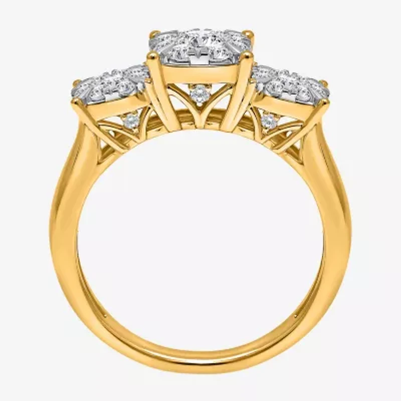 (I / Si2) Womens 1 CT. T.W. Lab Grown White Diamond 14K Gold Over Silver Round 3-Stone Engagement Ring