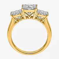(I / Si2) Womens 1 CT. T.W. Lab Grown White Diamond 14K Gold Over Silver Round 3-Stone Engagement Ring