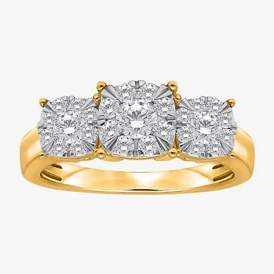 (I / Si2) Womens 1 CT. T.W. Lab Grown White Diamond 14K Gold Over Silver Round 3-Stone Engagement Ring