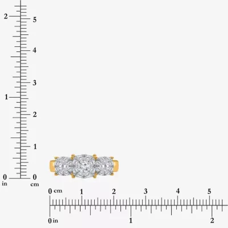 (I / Si2) Womens 1 CT. T.W. Lab Grown White Diamond 14K Gold Over Silver Round 3-Stone Engagement Ring