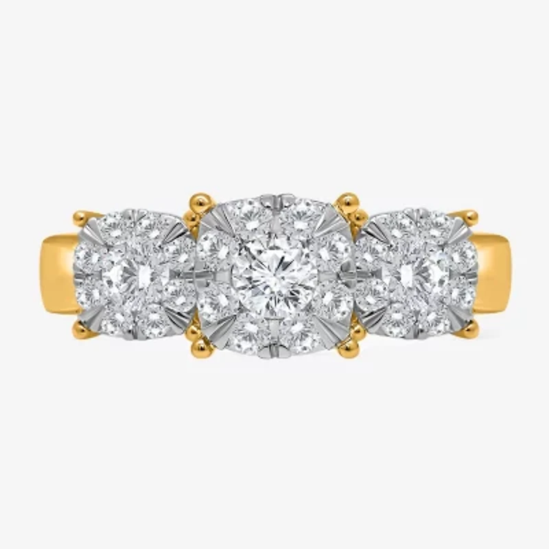 (I / Si2) Womens 1 CT. T.W. Lab Grown White Diamond 14K Gold Over Silver Round 3-Stone Engagement Ring