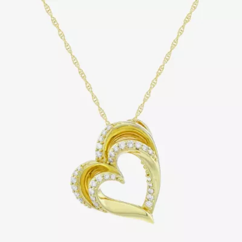 (H-I / Si1) Womens 1/3 CT. T.W. Lab Grown White Diamond 14K Gold Over Silver Heart 18 Inch Pendant Necklace