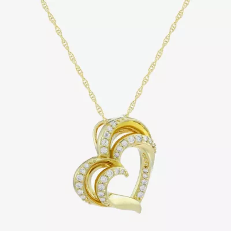 (H-I / Si1) Womens 1/3 CT. T.W. Lab Grown White Diamond 14K Gold Over Silver Heart 18 Inch Pendant Necklace