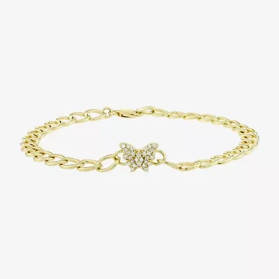 (H-I / Si1) Womens 14K Gold Over Silver 7.25 Inch Solid Link Butterfly Chain Bracelet