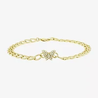 (H-I / Si1) Womens 14K Gold Over Silver 7.25 Inch Solid Link Butterfly Chain Bracelet