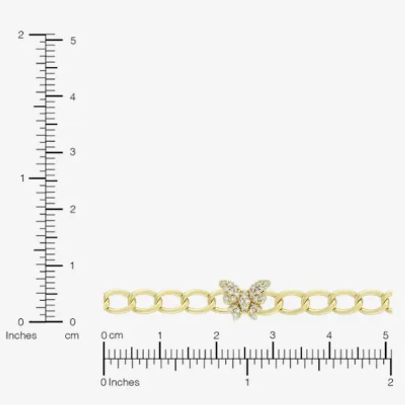 (H-I / Si1) Womens 14K Gold Over Silver 7.25 Inch Solid Link Butterfly Chain Bracelet