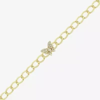 (H-I / Si1) Womens 14K Gold Over Silver 7.25 Inch Solid Link Butterfly Chain Bracelet