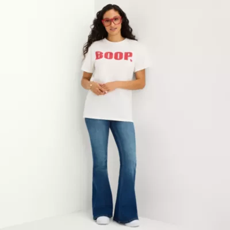 New World Womens Juniors Crew Neck Short Sleeve Regular Fit Betty Boop Graphic T-Shirt