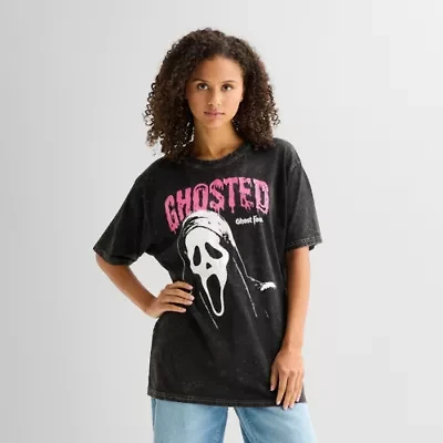 Ghostface Womens Juniors Crew Neck Short Sleeve Oversized Graphic T-Shirt