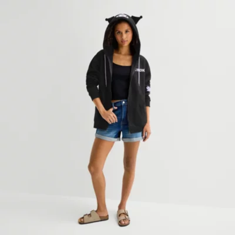 Womens Juniors Long Sleeve Hello Kitty Fleece Zipper Hoodie