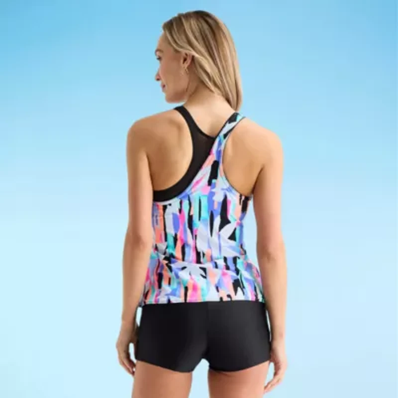 ZeroXposur Womens Built Bra Geometric Tankini Swimsuit Top