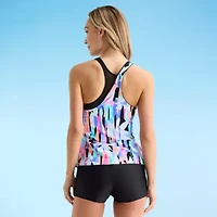 ZeroXposur Womens Built Bra Geometric Tankini Swimsuit Top