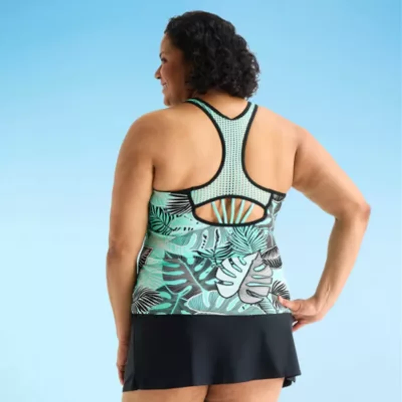 ZeroXposur Womens Built Bra Leaf Plus Tankini Swimsuit Top