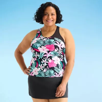 ZeroXposur Womens Built Bra Floral Plus Tankini Swimsuit Top