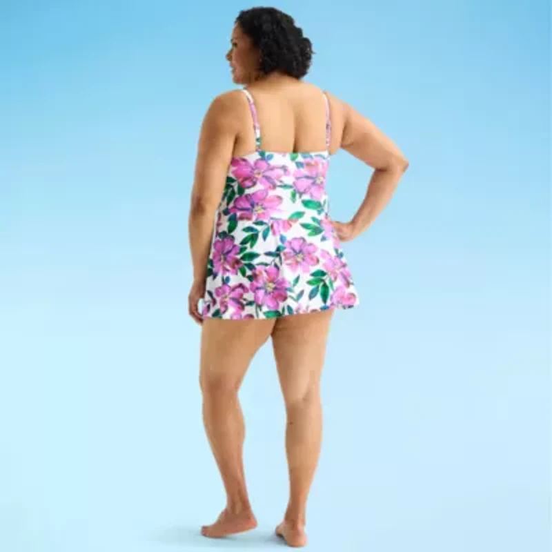 Liz Claiborne Womens Tropical Floral Plus Swim Dress