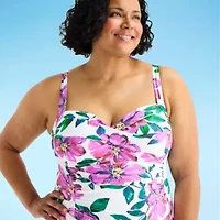 Liz Claiborne Womens Tropical Floral Plus Swim Dress