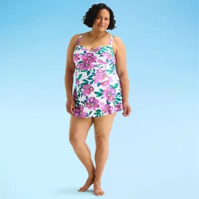 Liz Claiborne Womens Tropical Floral Plus Swim Dress