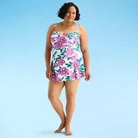 Liz Claiborne Womens Tropical Floral Plus Swim Dress