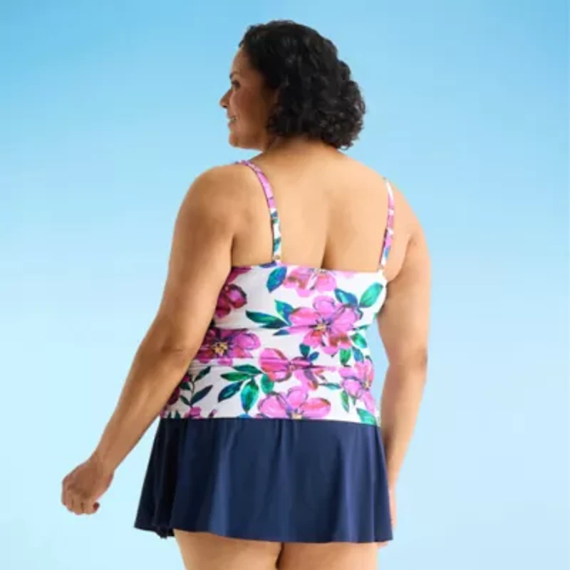 Liz Claiborne Womens Tropical Floral Plus Tankini Swimsuit Top